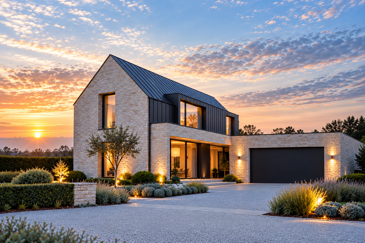 Illustration d’une maison contemporaine en pierre et zinc